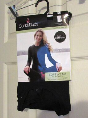 NWT CUDDL DUDS Black Long Sleeve Crew Top Warm Layers Soft Comfort Size L